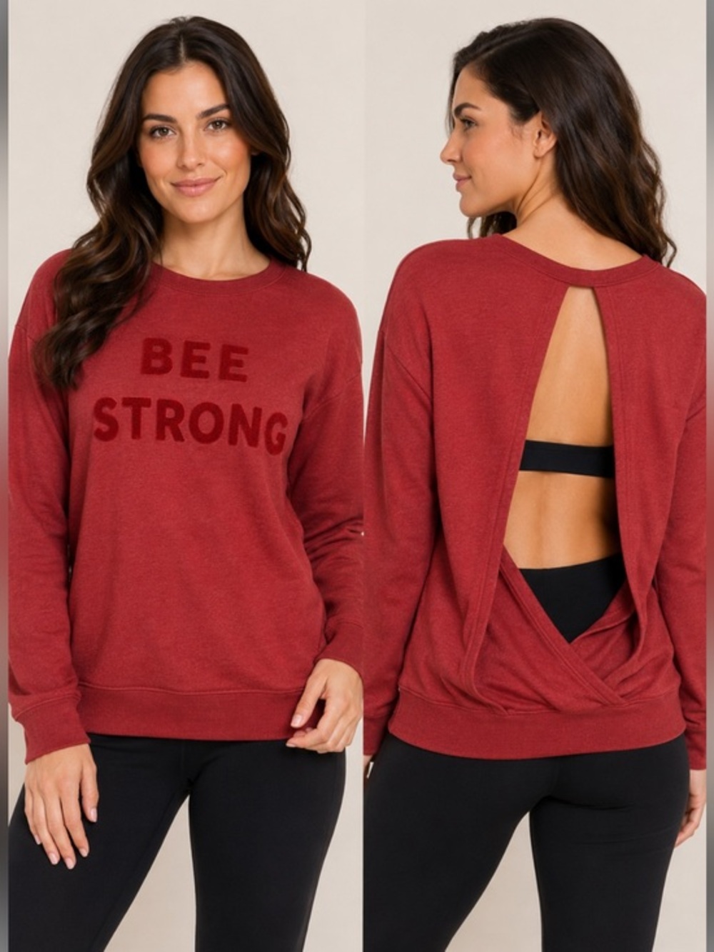 Burgundy Birdiebee “BEE STRONG” Open-Back Crewneck Sweatshirt – Red – Size Small